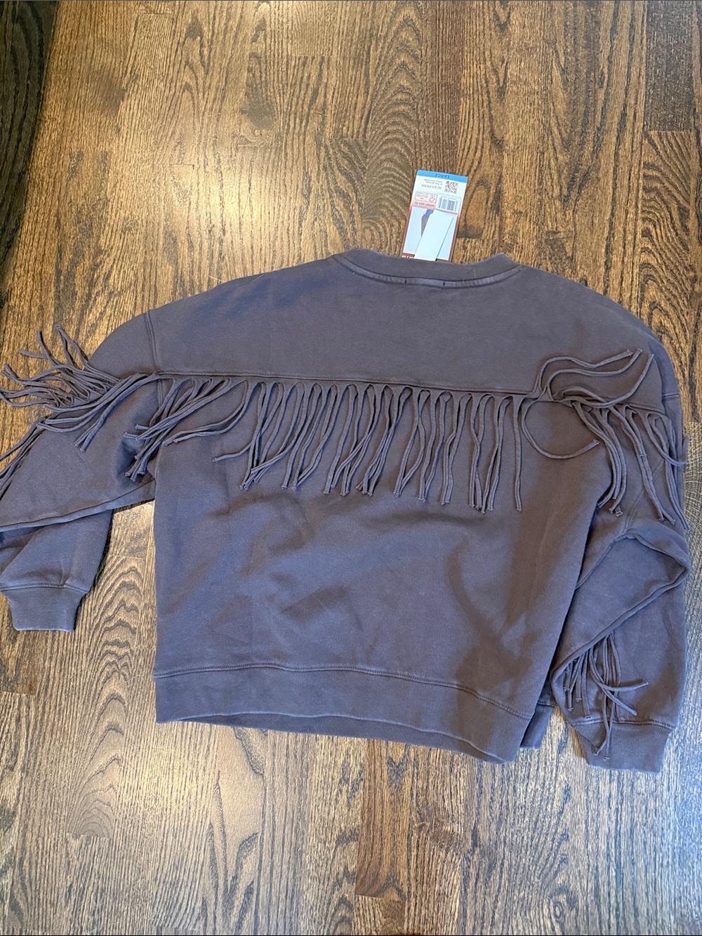Fringe Crewneck Sweatshirt - Charcoal brown size large women’s crew